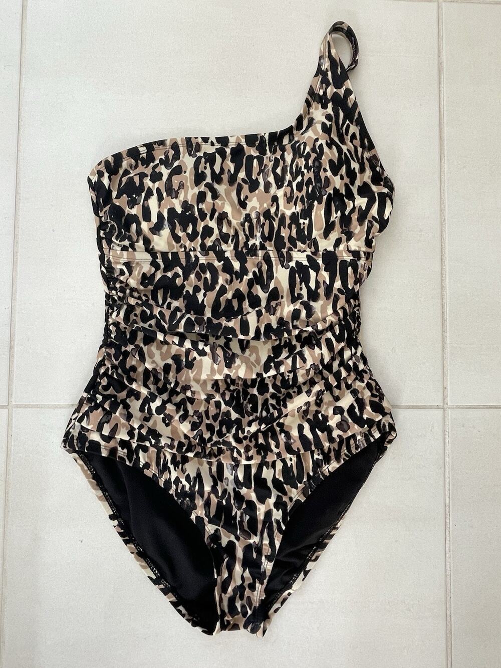 Ellen Tracy Swim One Piece Swimsuit One Shoulder Print Swimwear